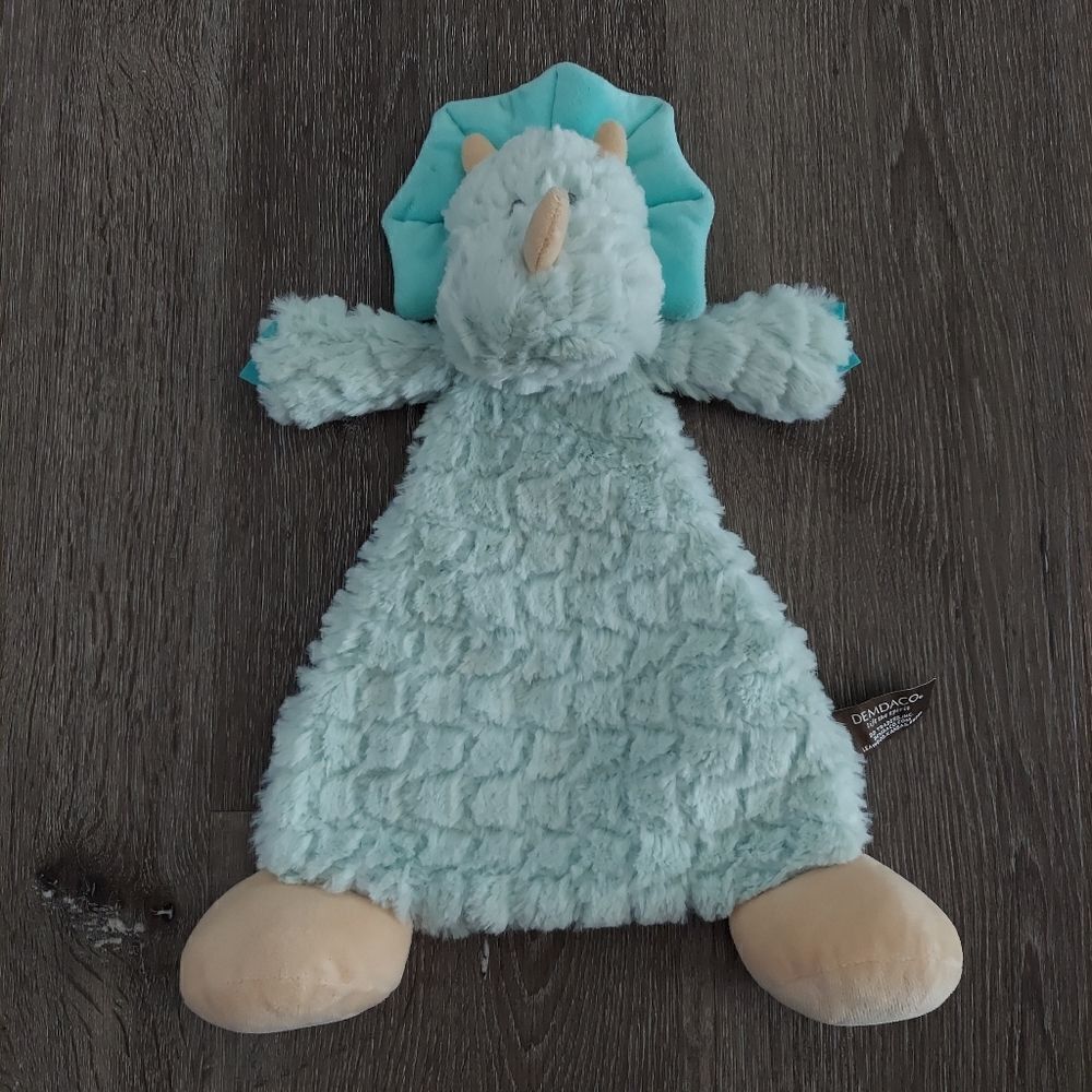 Baby Security Blanket Triceratops Dinosaur Lovey Plush Toy Demdaco Dino Aqua